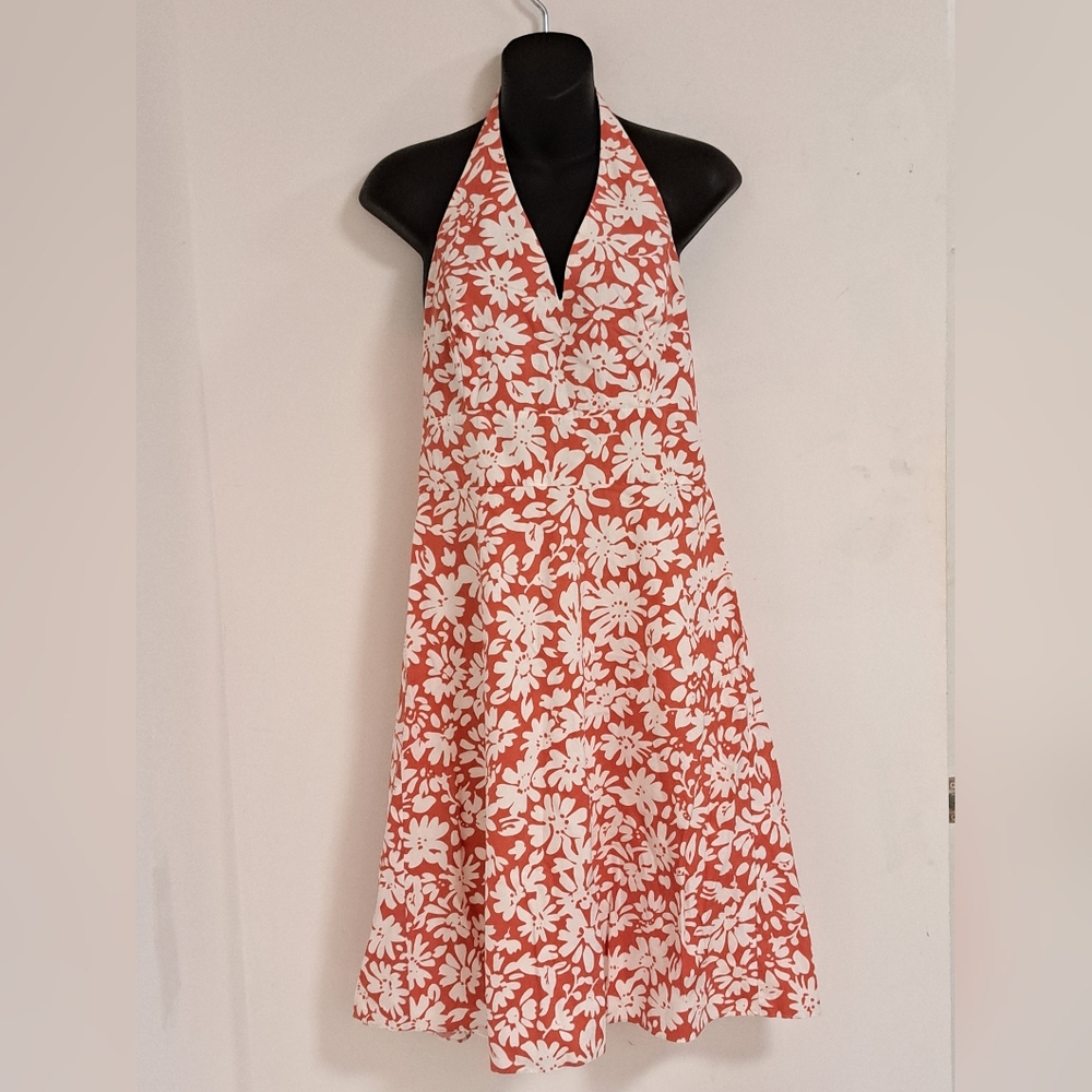 Ann Taylor Factory Sepia and Off White Floral  Halter Sundress Misses Size 4